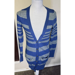 JCPenney Women’s Cardigan Sweater Size Small Cashmere Blend blue gray striped